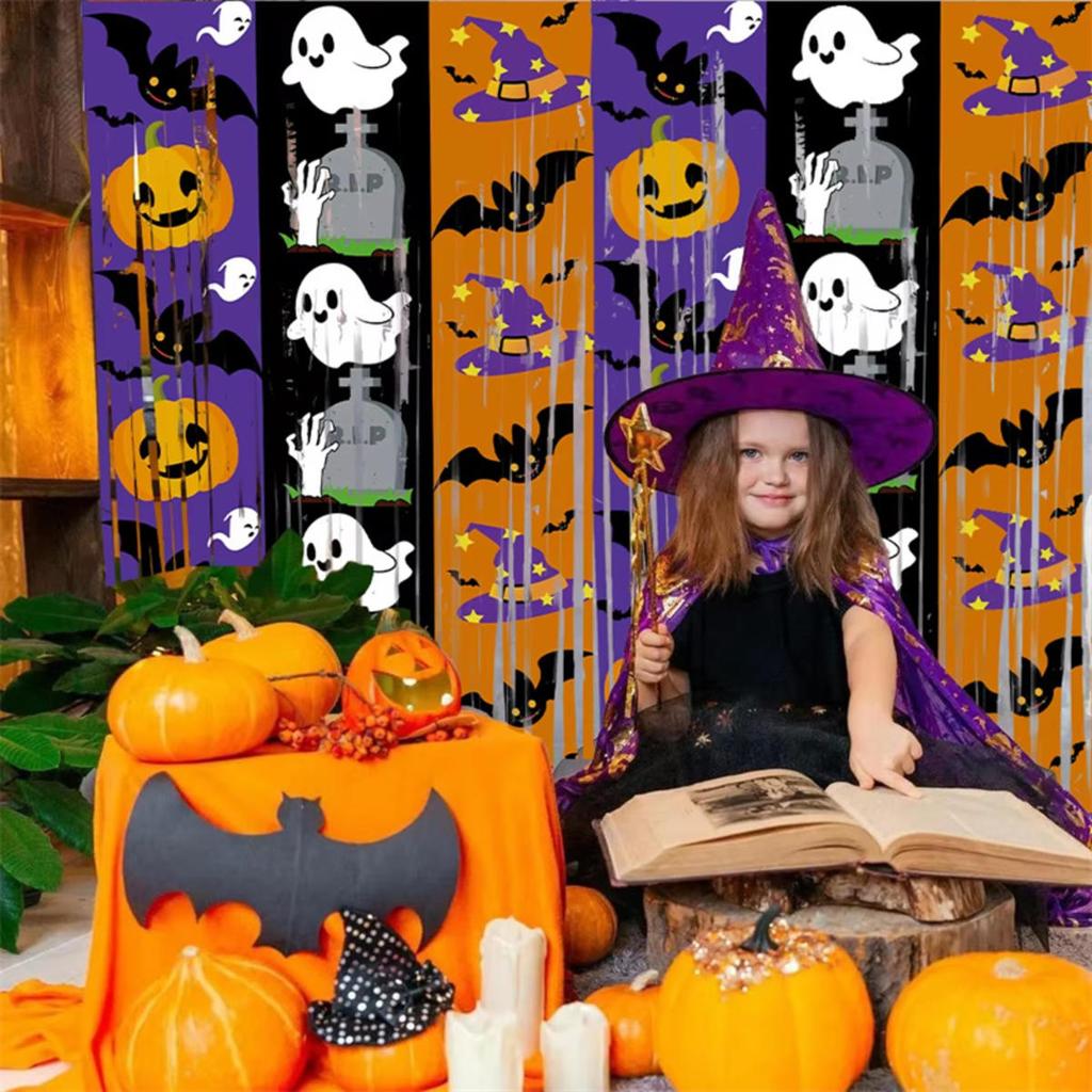 Хэллоуин Тыква Привидение Летучая мышь Занавеска Украшение для вечеринки Фон Привлекательный Для фона для вечеринки Фото Дом с привидениями