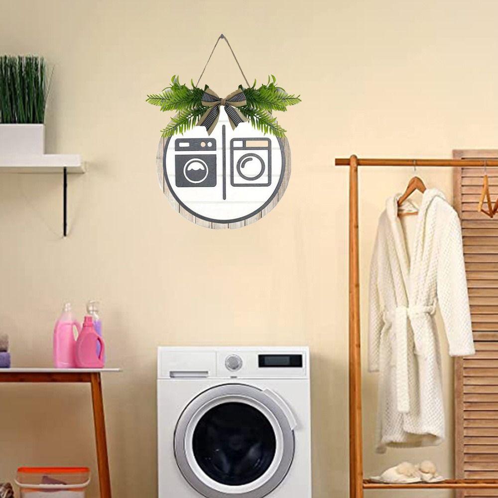 Легко установить Круглый деревянный знак для туалета Декорация в деревенском стиле Знак для ванной Бантик Древесноволокнистая плита Настенные знаки Прачечная