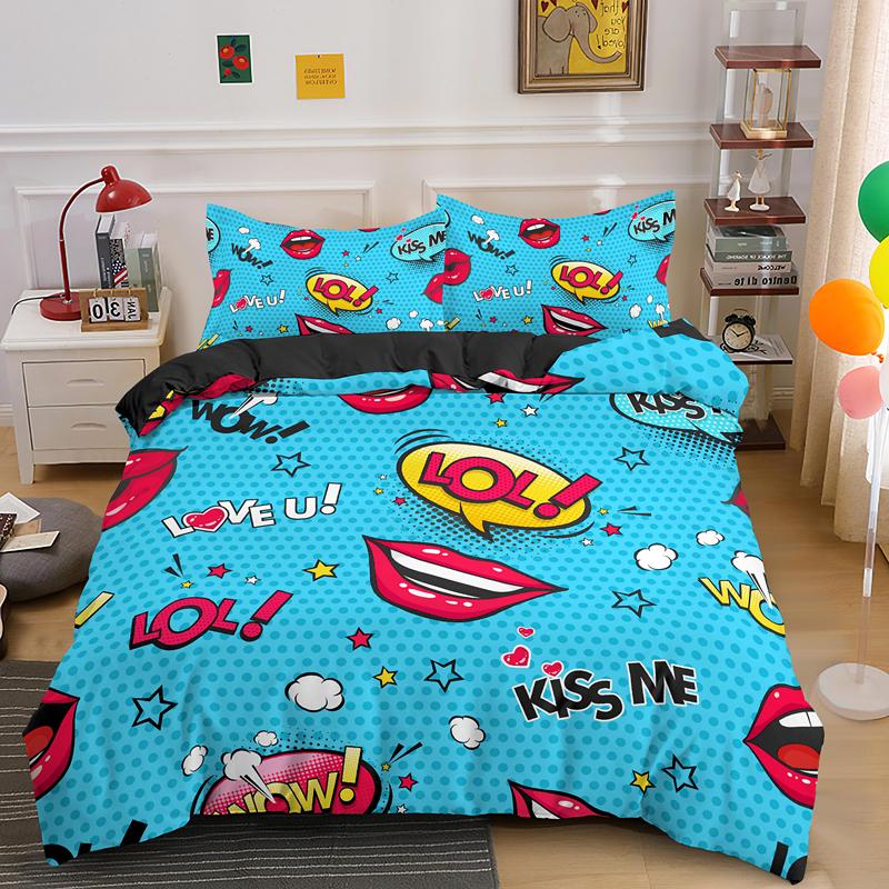 Kiss Sexy Lips King Queen Duvet Cover Red Mouth Bedding Set For Girl Modern Fashion Quilt Cover 2/3pcs Polyester Comforter Cover