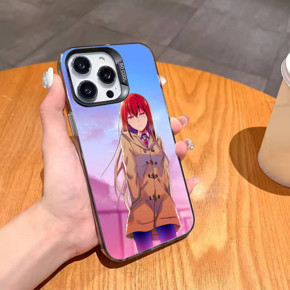 K-Kurisu M-STEINS GATE Makise-KM Phone Case For iPhone 17,16,15,14,13,12,11 Plus,Pro Max,XS,Colored Silver Plated Inside Cover