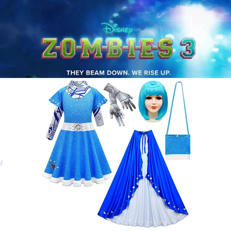Детский костюм для косплея зомби, платье на Хэллоуин, плащ, парик, сумка, наряд для девочки, подарок