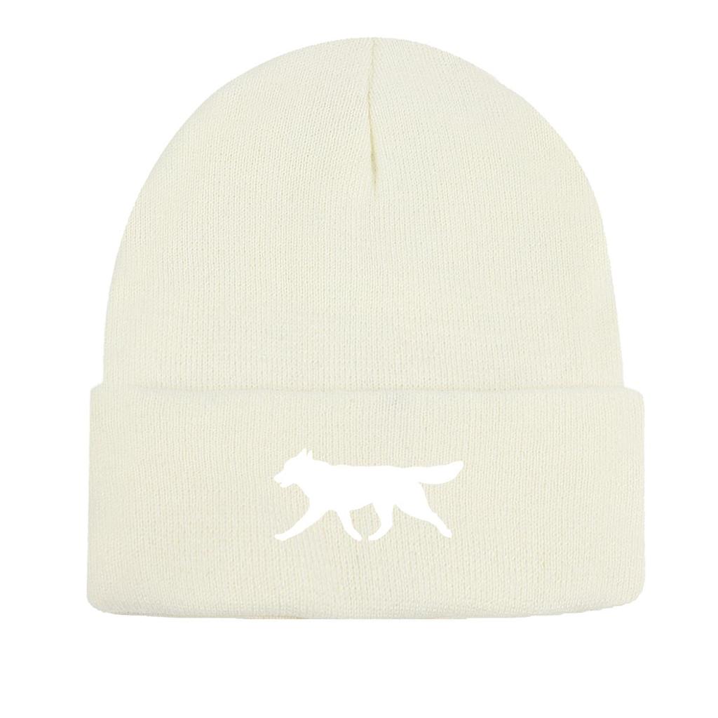 White Wolf Dog Print Knitted Cap Beanie, Animal Man Cap Lightweight Elastic Casual Bobble Hat Knit Hat Beanie