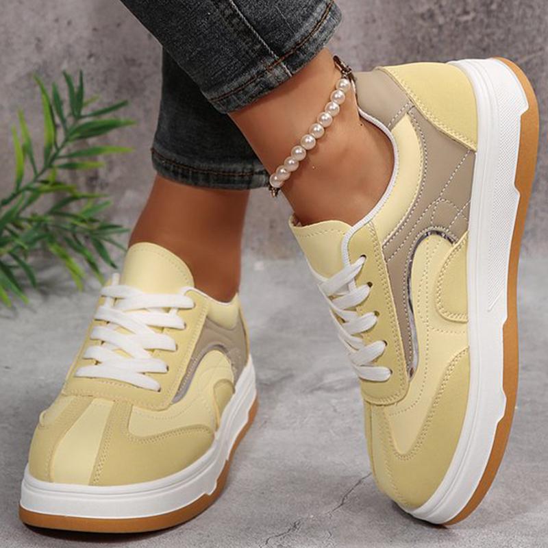 Модная женская обувь 2025 Кроссовки смешанных цветов Женская весенне-осенняя обувь больших размеров на шнуровке для ходьбы и спорта Женские повседневные туфли на толстой платформе