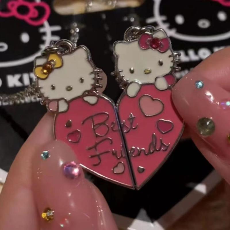 Best Friends Sweet Sanrio Hello Kitty Couple Pendant Necklace 2 Pcs/ Set Chain Choker Bff Good Friendship Jewelry Gift