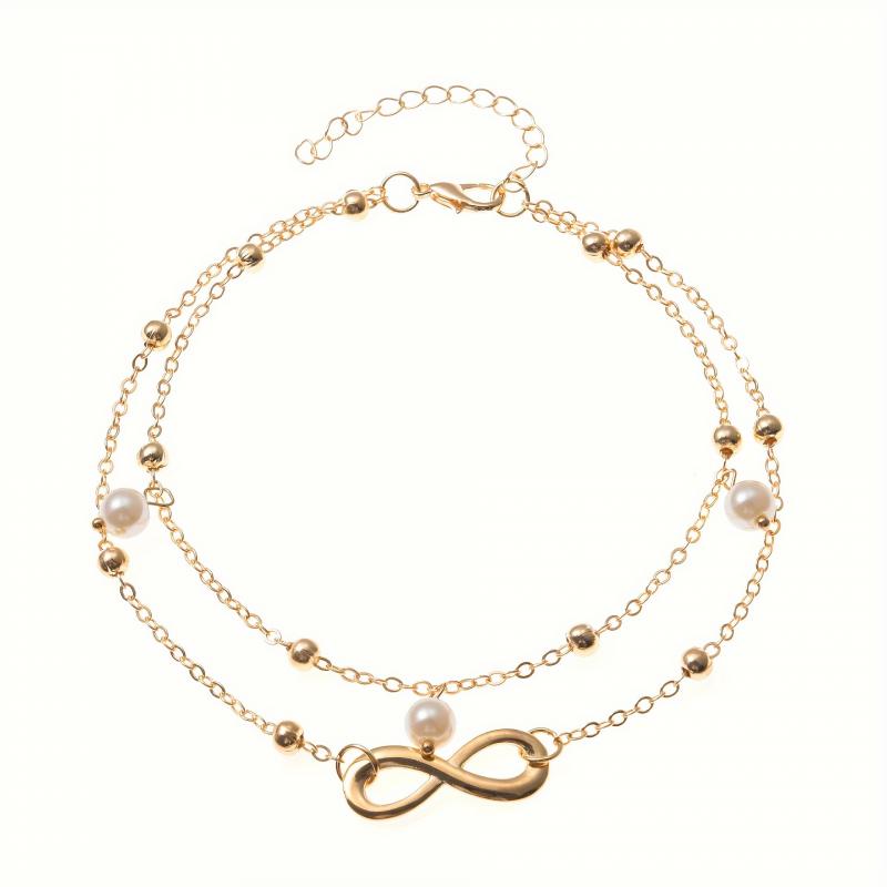 Двухслойный жемчужный браслет на ногу в форме восьмерки ручной работы из бисера регулируемая цепочка на ногу элегантное украшение для женщин свадебная вечеринка подарок летние модные аксессуары