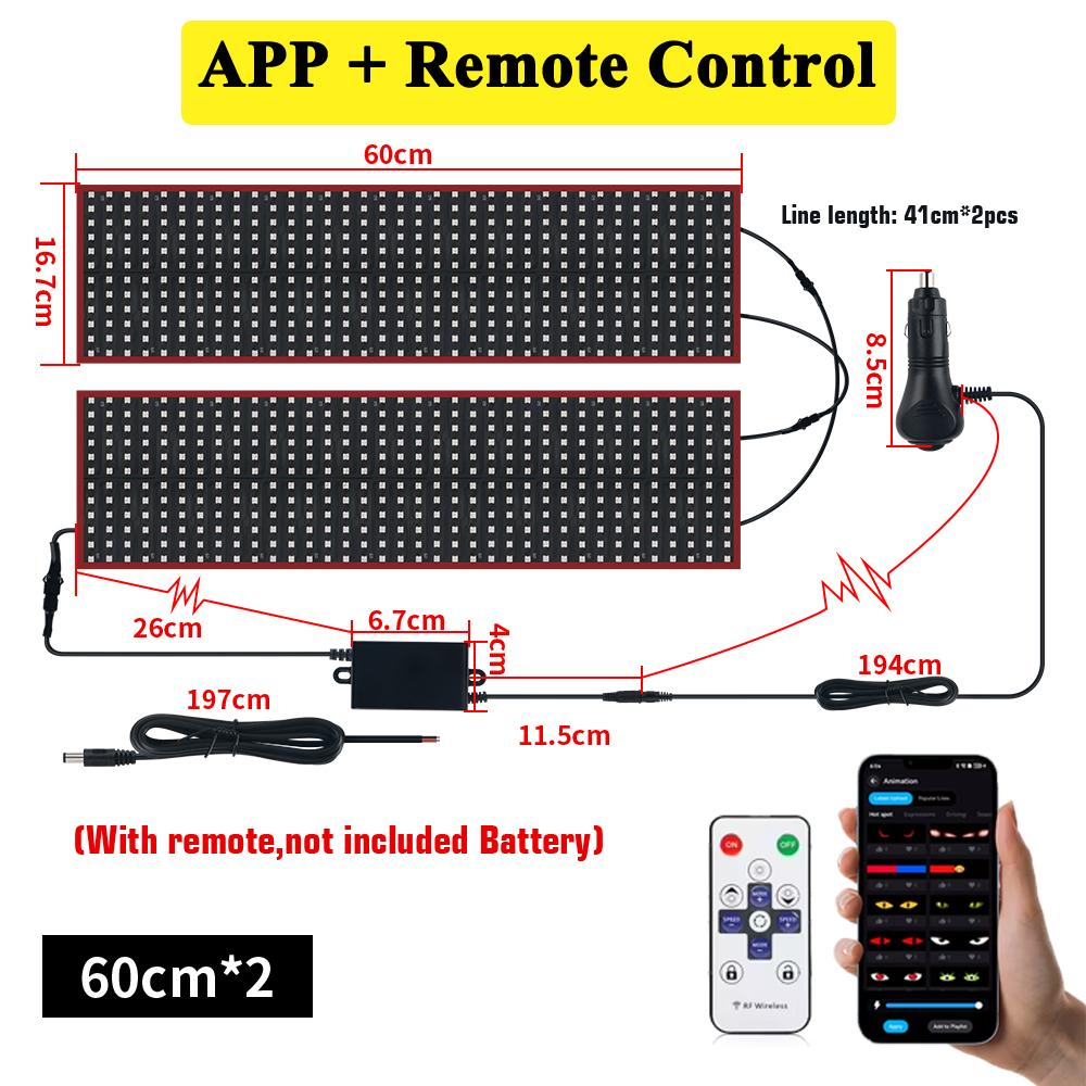 New APP Control LED Truck Car Devil Eye Light Scrolling Pixel Panel For Board Windshield Free Custom Text 12V 24V 120/150/200cm