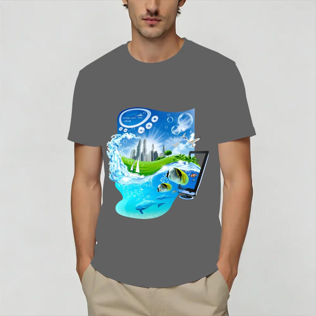 Frutiger Aero World Vaporwave Унисекс Футболка Винтажная Футболка С коротким рукавом Круглый вырез Футболки Чистый хлопок 4XL 5XL 6XL Топы