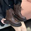 Модные зимние однотонные ботинки для женщин на квадратном каблуке 2024 Высококачественные модные ботильоны на шнуровке Нескользящие женские ботильоны Botines Mujer