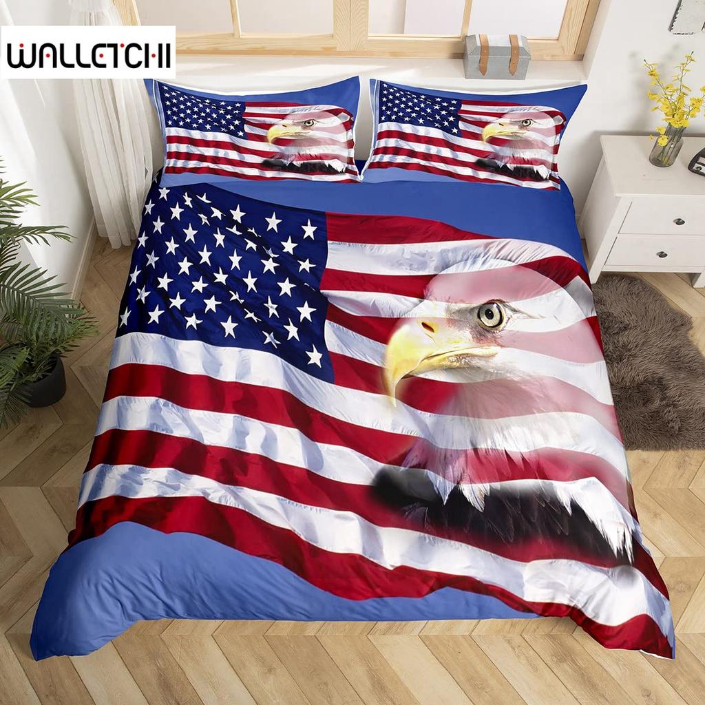 Пододеяльник с американским флагом из микрофибры Bald Eagle Patriot Комплект постельного белья с флагом США Independence Четвертое июля Пододеяльник