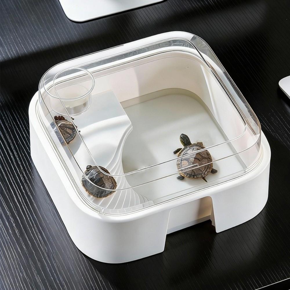 Прозрачный аквариум для черепах большой емкости с платформой для загорания, предотвращающий побег, пластиковый аквариум для черепах, полностью прозрачный ящик для разведения