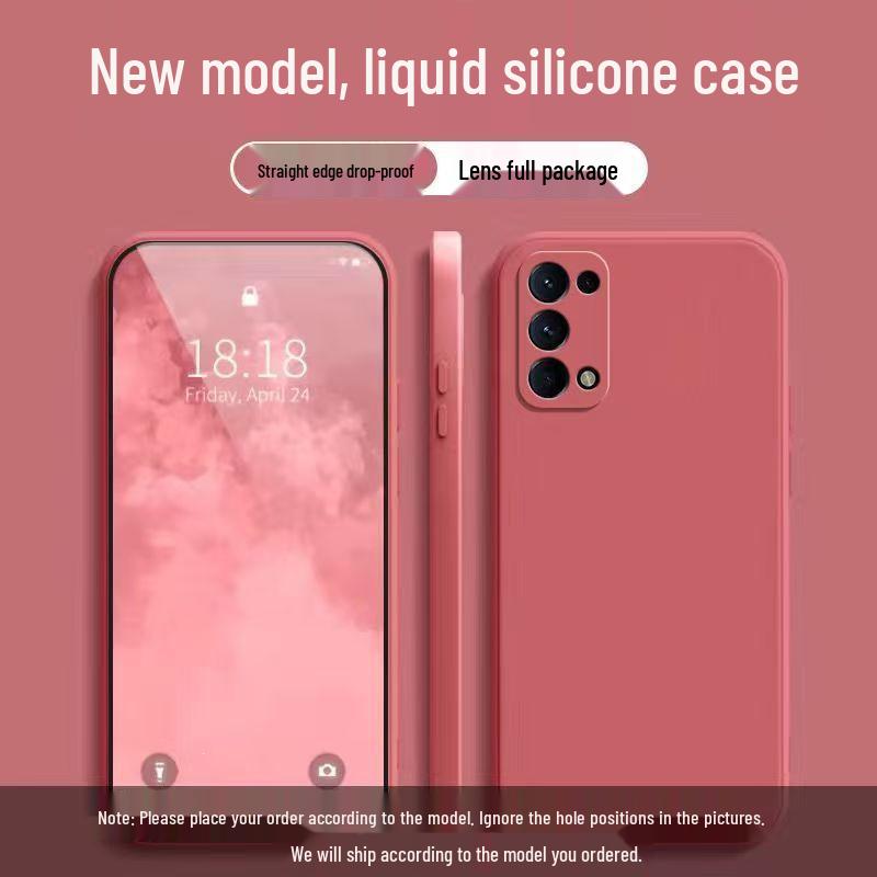 Чехол-кубик Рубика из жидкого силикона для Oppo Reno5, однотонный: Полная защита от падений, Дизайн с прямыми гранями