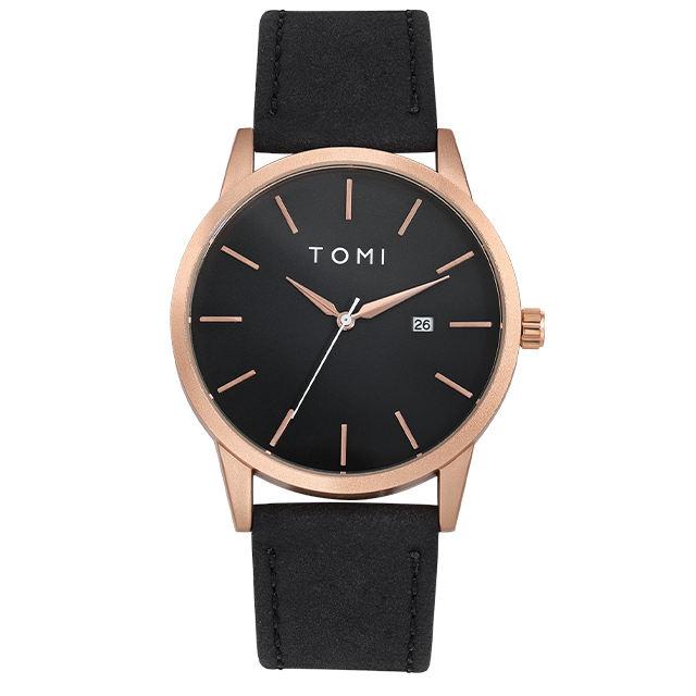 Мужские кварцевые часы TOMI T071 с автодатой и календарем, круглая форма, кожаный ремешок, корпус из сплава, стекло, стрелочный циферблат, модные часы для унисекс