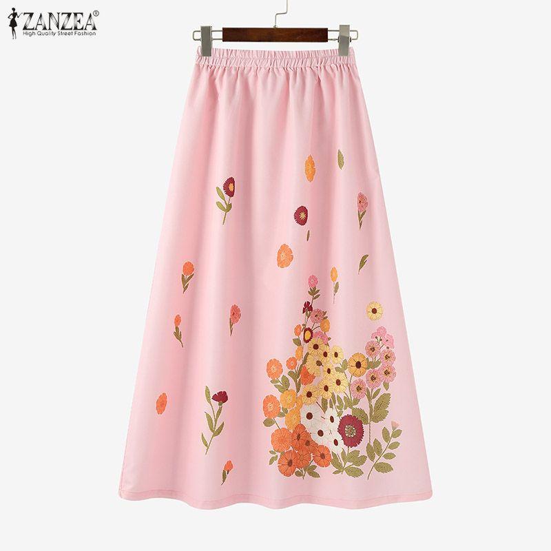 ZANZEA Women Casual Elastic Waist Loose Summer Floral Skirts