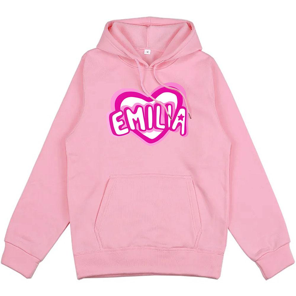Pink Heart Emilia Mernes Hoodies Streetwear Men Winter Sweatshirts Sudaderas Hombre Long Sleeve Hooded Pullovers Boy