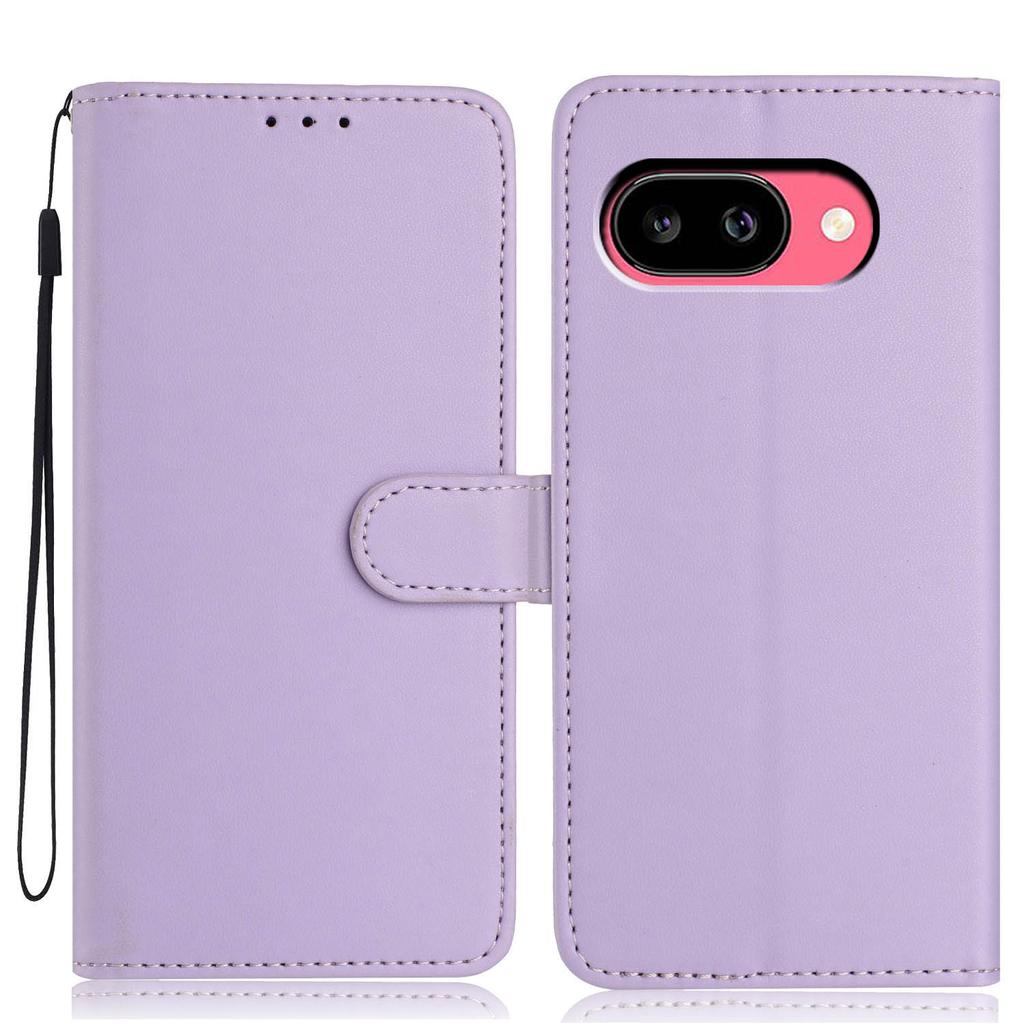 For Google Pixel 9a Wallet Case with Strap/Multiple Card Slots Solid Color Leather Stand Phone Cover