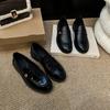 Small Leather Shoes Women's 2025 Spring New Round Head Retro Commuting One-pedal Thick-heeled Loafers