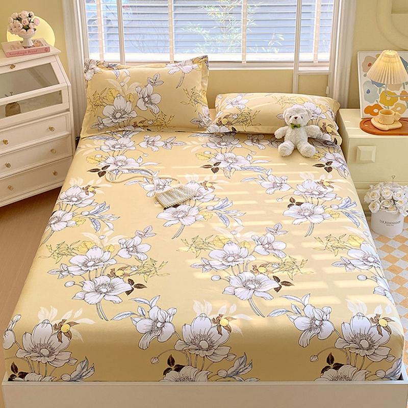 Простыня на резинке с принтом листьев, приятная к коже и дышащая, для односпальной/двуспальной кровати, мягкое постельное белье (без наволочки)