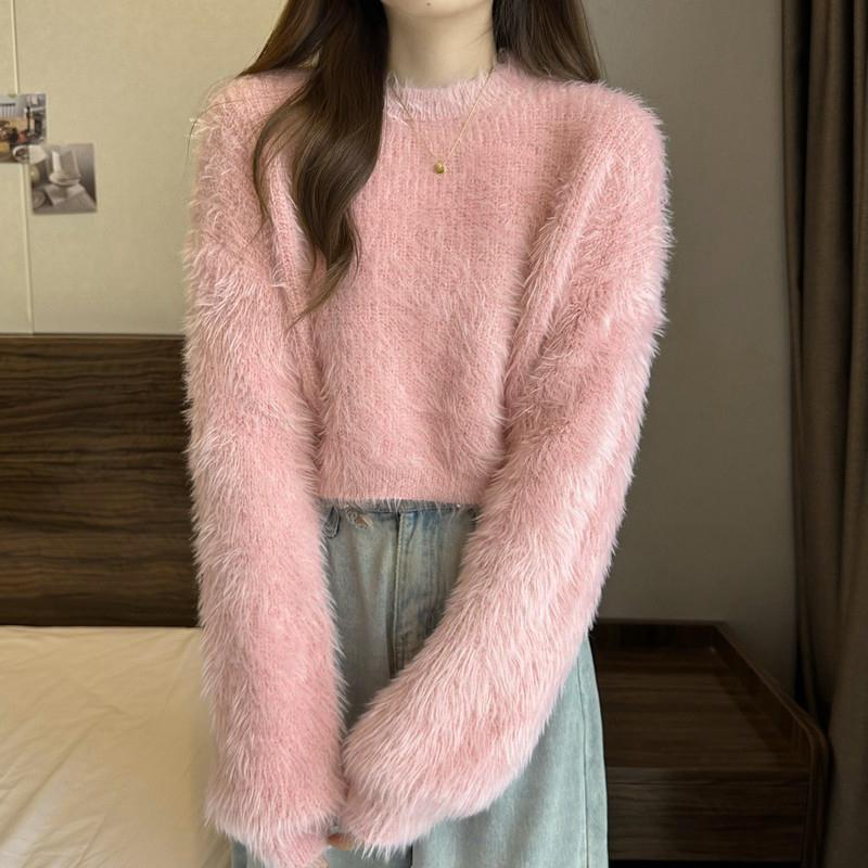 Женский корейский свитер с длинным рукавом осень-зима, новый тонкий утолщенный норковый бархатный топ