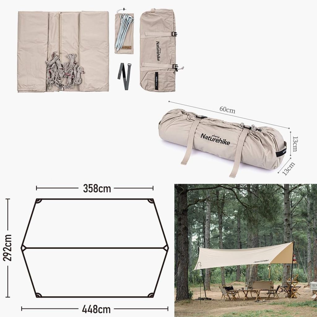Naturehike Хлопковая ткань TC Материал Тент Брезент Водонепроницаемый брезент Солнцезащитный Нервущийся Прочный Легкий Портативный Водонепроницаемый Тент Кемпинг Пеший Туризм