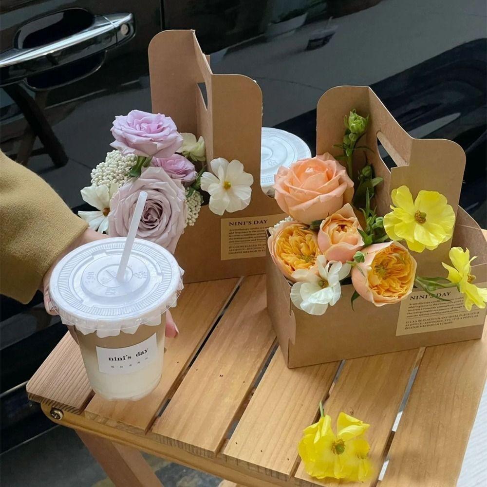 10 шт. Теплая кофейная чашка сумка Изысканная упаковка для цветов Портативный крафт-бумажный пакет для цветов