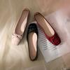 Bowknot Flat Single Shoes Women's Spring Nude Patent Leather Soft Bottom Shoes