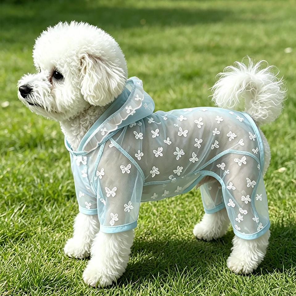 Breathable Mesh Four Legged Dog Clothes Summer Teddy Cat Hooded Sunscreen Clothing Cute Bow Maltese Mosquito Proof Pants