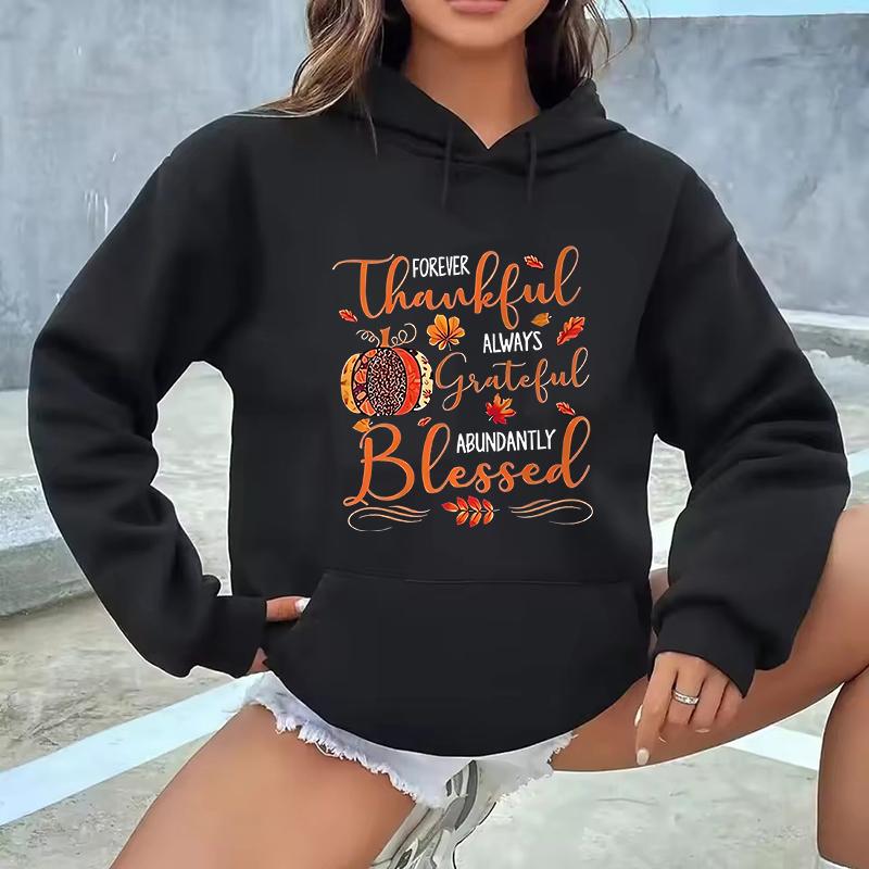 Women's Thanksgiving Elements and Alphabet Print Hoodies Fall Winter Casual Sweatshirts Unisex Graphic Y2k Hooded Pullovers