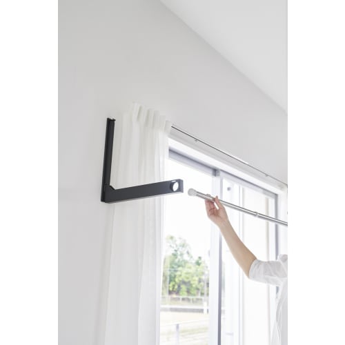 Yamazaki Tower Wall-Mounted Folding Clothes Drying Pole Holder (Set of 2), Compatible with Drywall, Includes Drywall Tweezers and Wood Screws, Black,