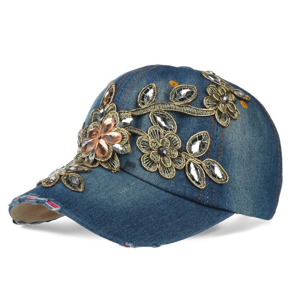 Hat Rhinestone Women's Hat Sun Hat Golden Flowers Cowboy Hat Cap Diamond-studded Baseball Caps