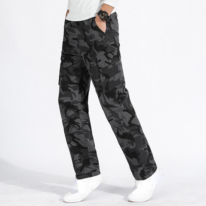 Камуфляжные хлопковые рабочие брюки, мужские рабочие брюки большого размера, мужские эластичные потертые повседневные брюки, мужские