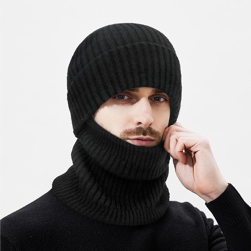 Зимняя шерстяная теплая вязаная шапка Мужская уличная ветрозащитная холодостойкая флисовая манишка Комплект из двух предметов шерстяная шапка