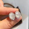 Fancy Imitation Moonstone Women Stud Earrings Elegant Party Wedding Versatile Accessories Inlaid Shiny CZ Trendy Jewelry