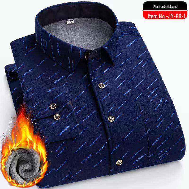 Men's Elastic Non-Iron Plaid Shirt - Warm, Thickened, Long-Sleeved for Casual or Business Wear In Autumn and Winter.