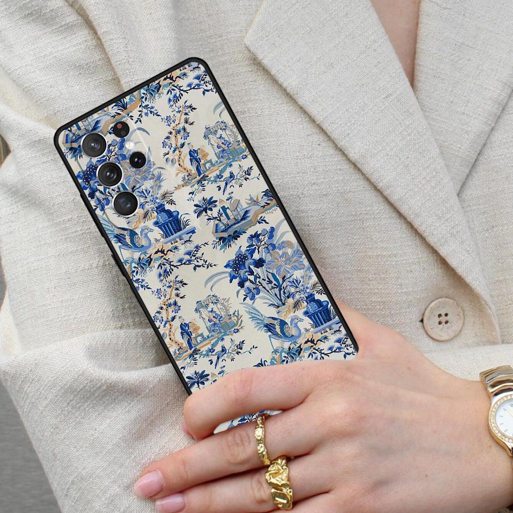 Сине-белый фарфор МЯГКИЙ чехол для телефона Samsung Galaxy S26 Ultra S25 S24 S23 S22 S21 S20 Note10