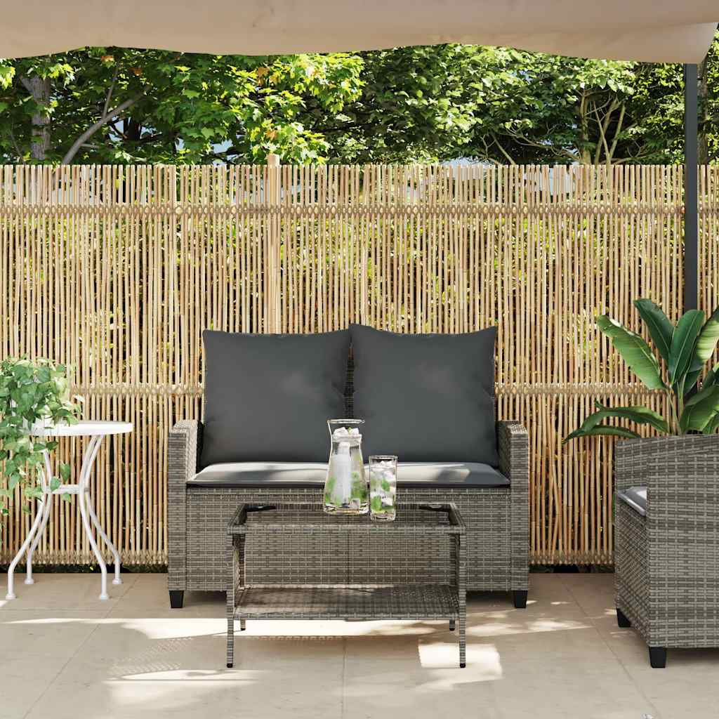 2 Seater Garden Sofa with Cushions & Table Grey Poly Rattan
