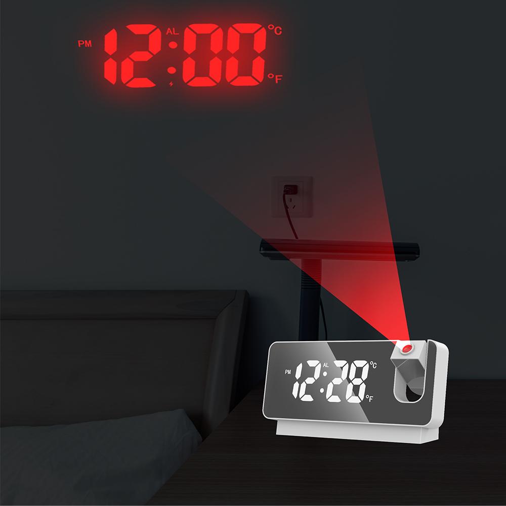 Projector Alarm Clock LED Digital Watch Table Electronic Desktop Clocks USB Wake Up with 180° Time Projector Temperature