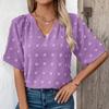 Женский удобный свободный жаккардовый топ с V-образным вырезом и короткими рукавами для женщин рубашка