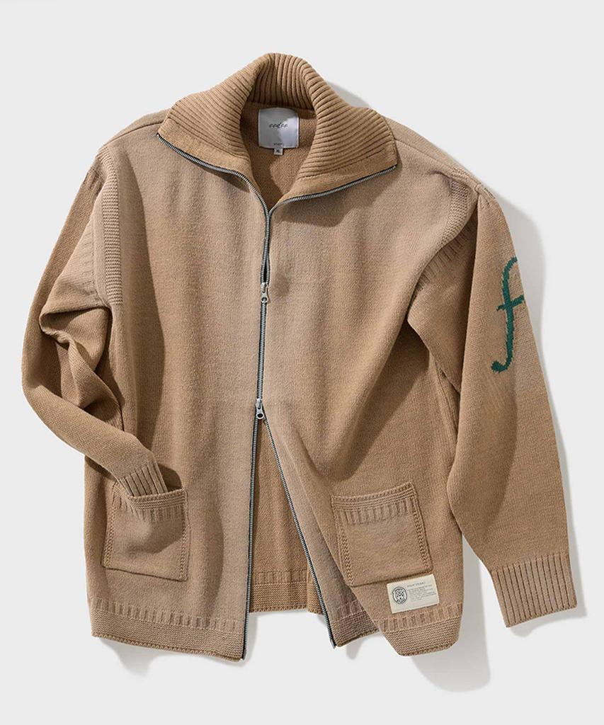 Ffeff Studio Vintage Washed F-Logo Zip-Up Cardigan (Beige)