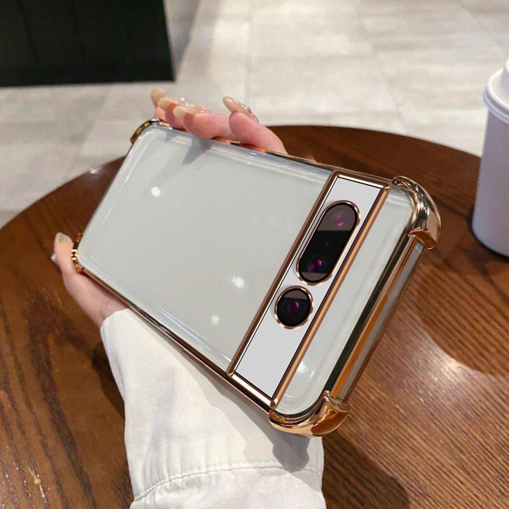 Чехол для Google Pixel 7 Pro Электроокрашенная Цветная Рамка Прозрачный Чехол для Телефона