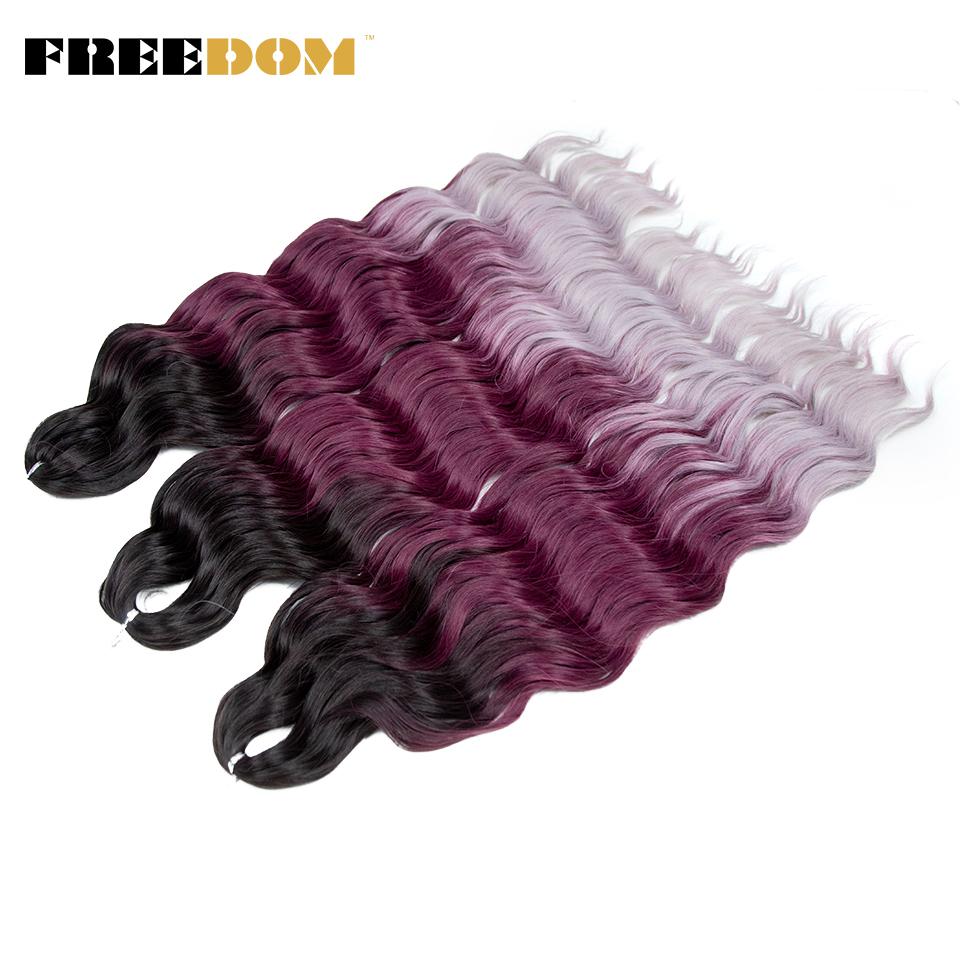FREEDOM Synthetic Braiding Hair Extensions Natural Loose Deep Wavy 24inch Long Braid Hair Ombre Brown Rainbow Twist Crochet Hair