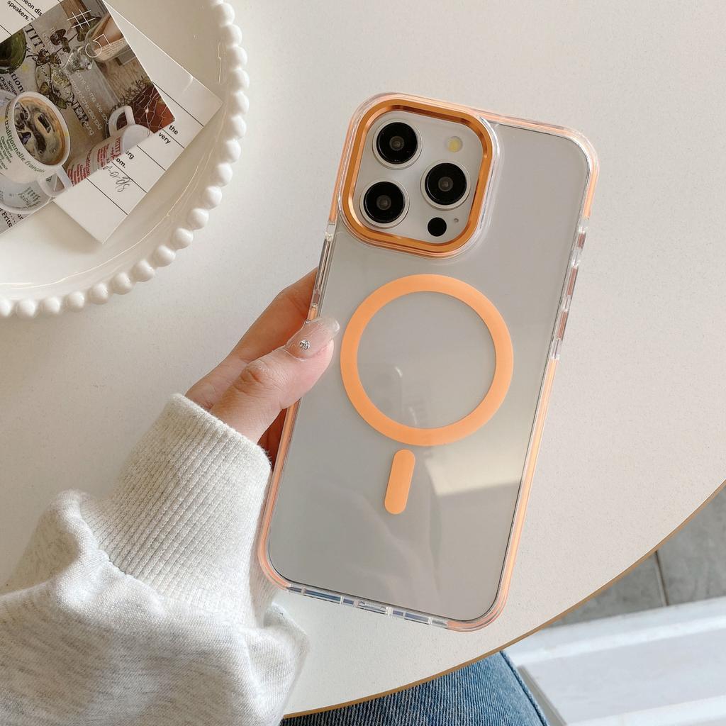 Anti Slip Colored Edge Airbag Anti Drop for IPhone 15 Magnetic Phone Case for Apple 14promax Metal Lens Ring