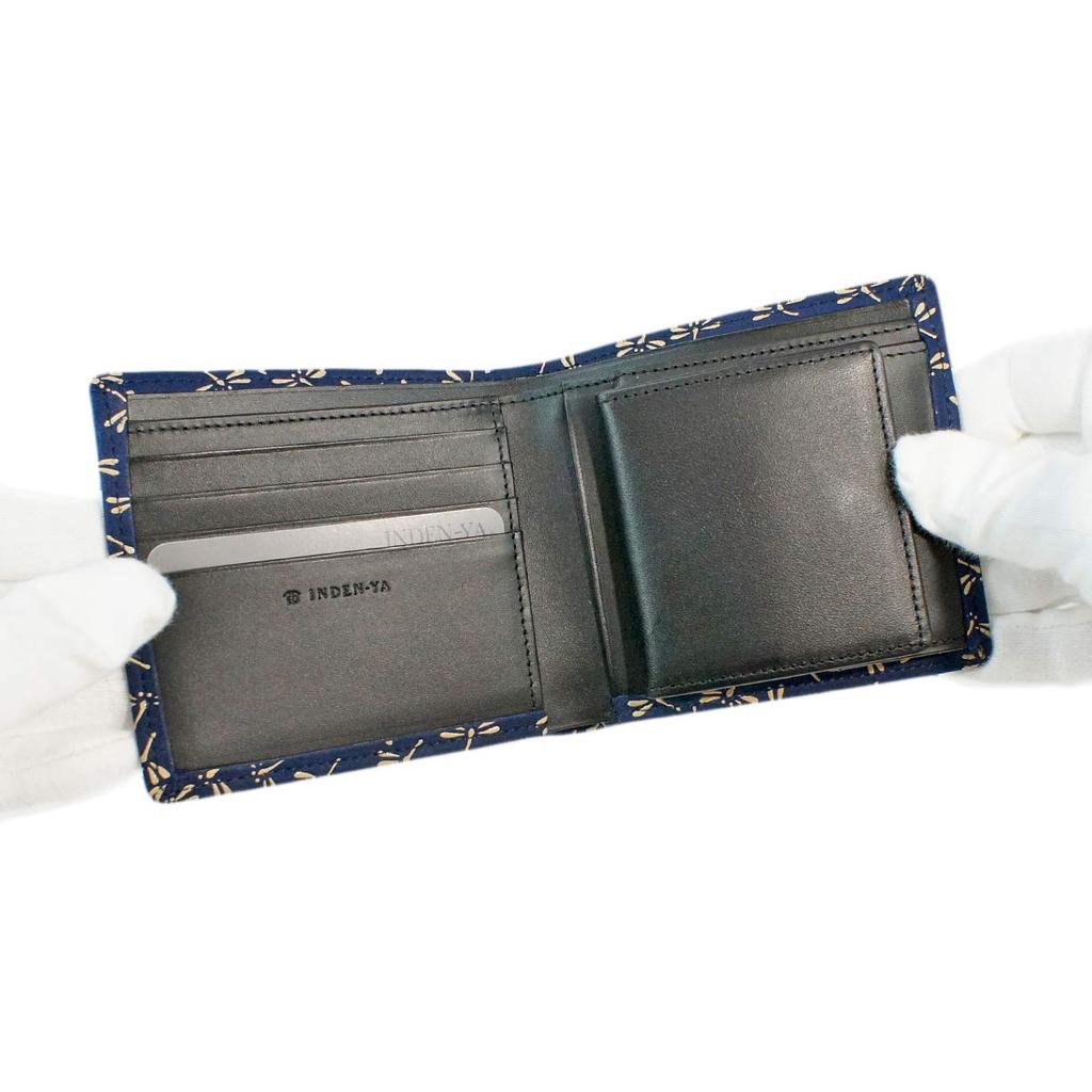 Кошелек Inden, складной, для купюр, с отделением для монет, темно-синий, с белым узором «стрекоза» [Indenya], размер S, кошелек, замша, лак, 2008-14-008