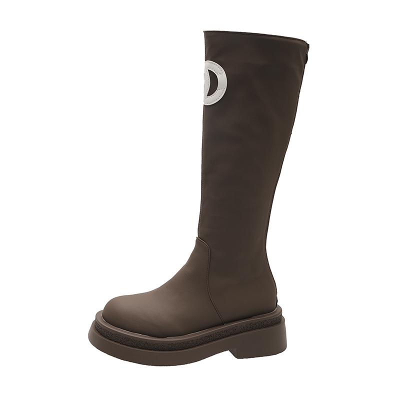 Женские модные ботинки для улицы, высокие сапоги-трубы, женская обувь на толстой подошве, водонепроницаемая, женские универсальные однотонные сапоги выше колена