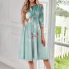 Женское повседневное модное платье миди с круглым вырезом и рукавом три четверти