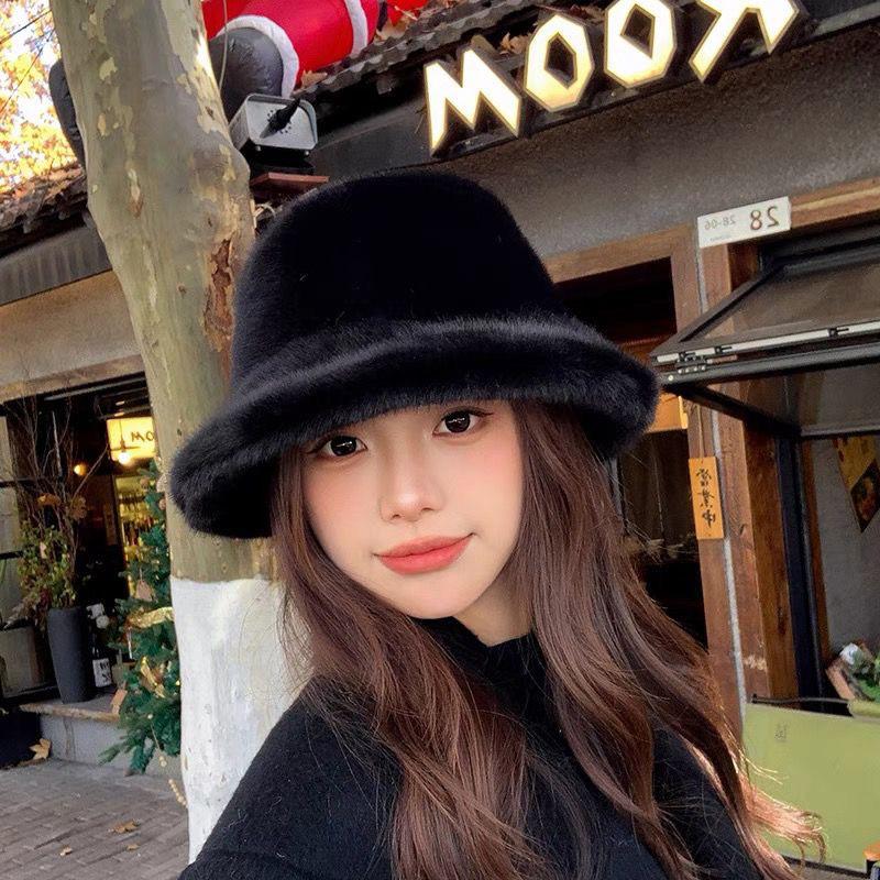 Fashion Plush Fisherman Hat Women's Models Winter Versatile Warm Big Head Circumference Show Face Small Pot Hat