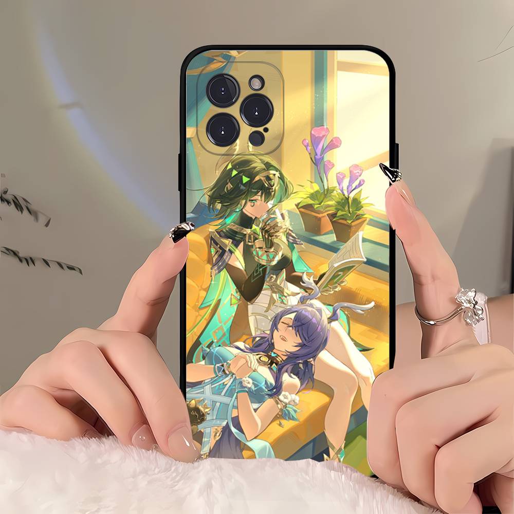 Чехол для телефона Genshin Impact Песня Вечного Моря Для iPhone 17 Air 16 15 14 Plus 13 12 Mini 11 Pro Max Черный Чехол