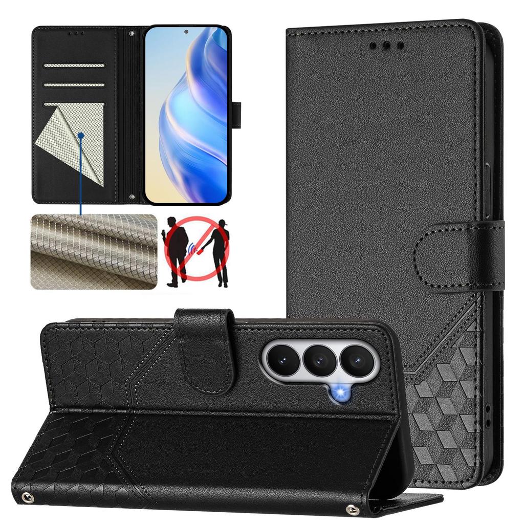 For Samsung Galaxy S26/S26 Pro Case Imprinted Honeycomb RFID Blocking Leather Phone Cover with Strap