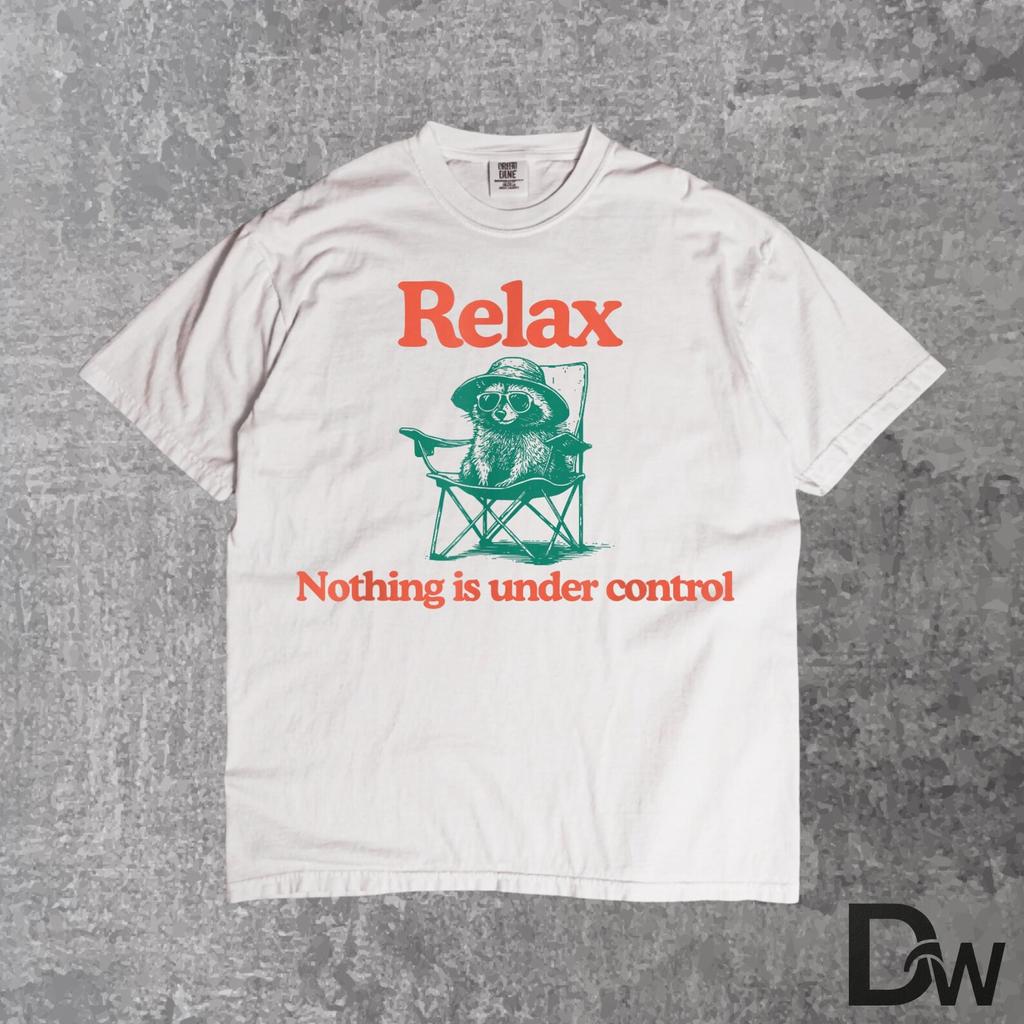 Relax Nothing Is Under Control Chill Raccoon Vintage T-Shirt | Trash Panda Summer Vibes Tee