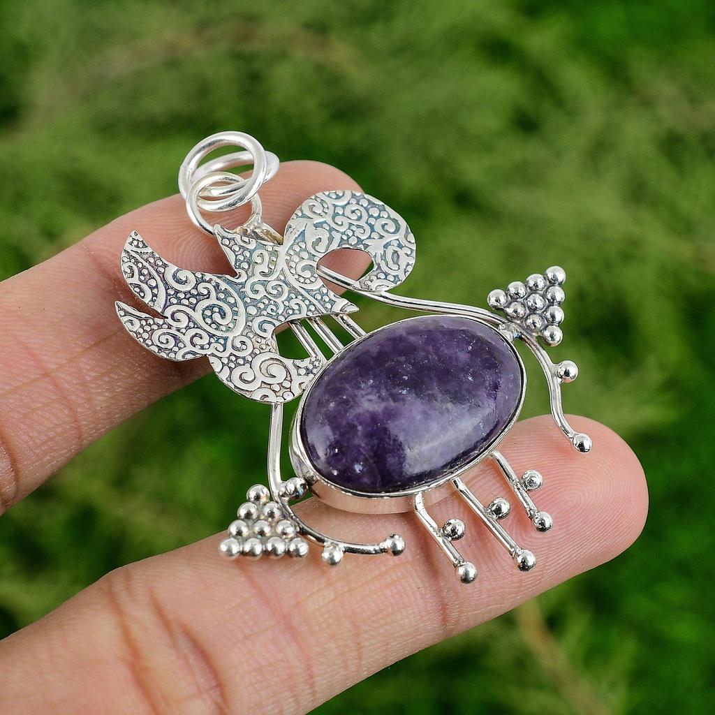 Daughters Day Sale Lepidolite Stone Sterling Silver Art Deco New Pendant Jewelry
