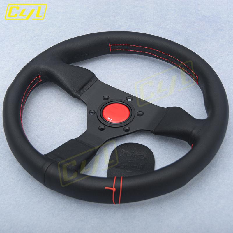JDM 12.5inch 315mm Microfiber Leather Steering Wheel Red Stitching Racing Sports Steering Wheel